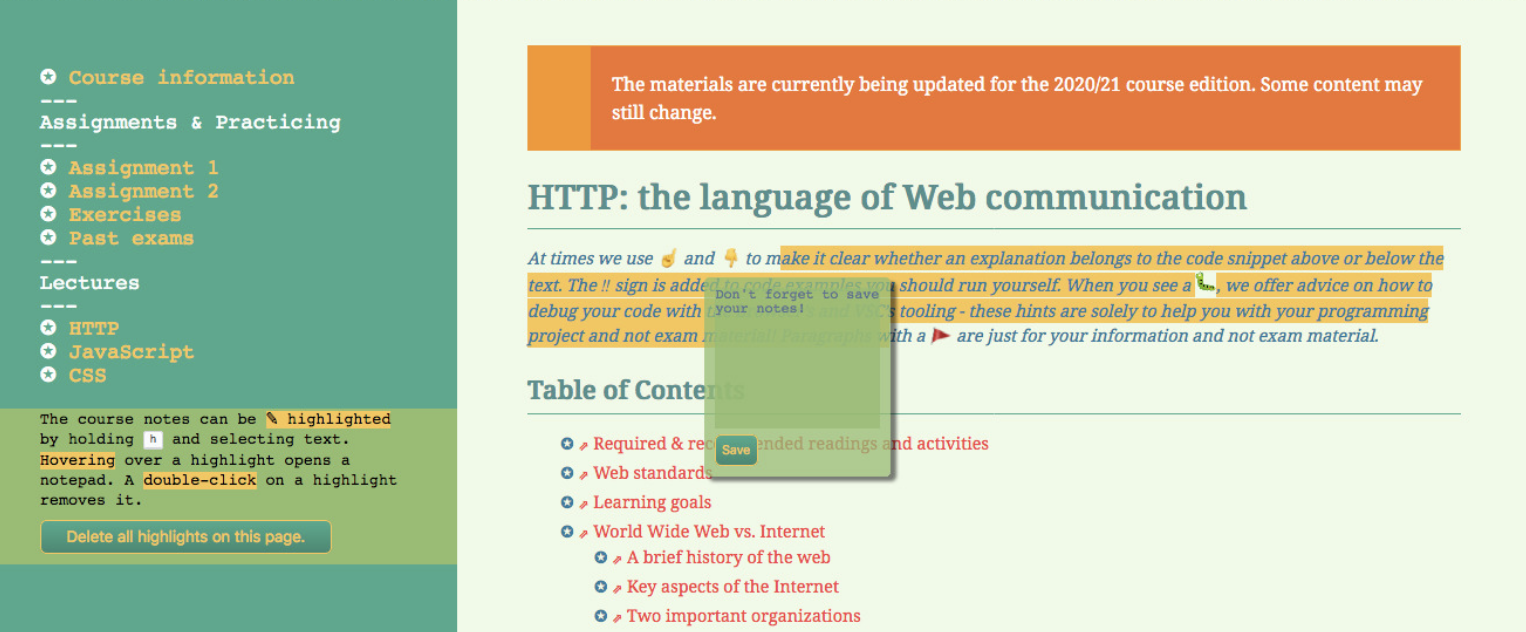 CSS course homepage color theme