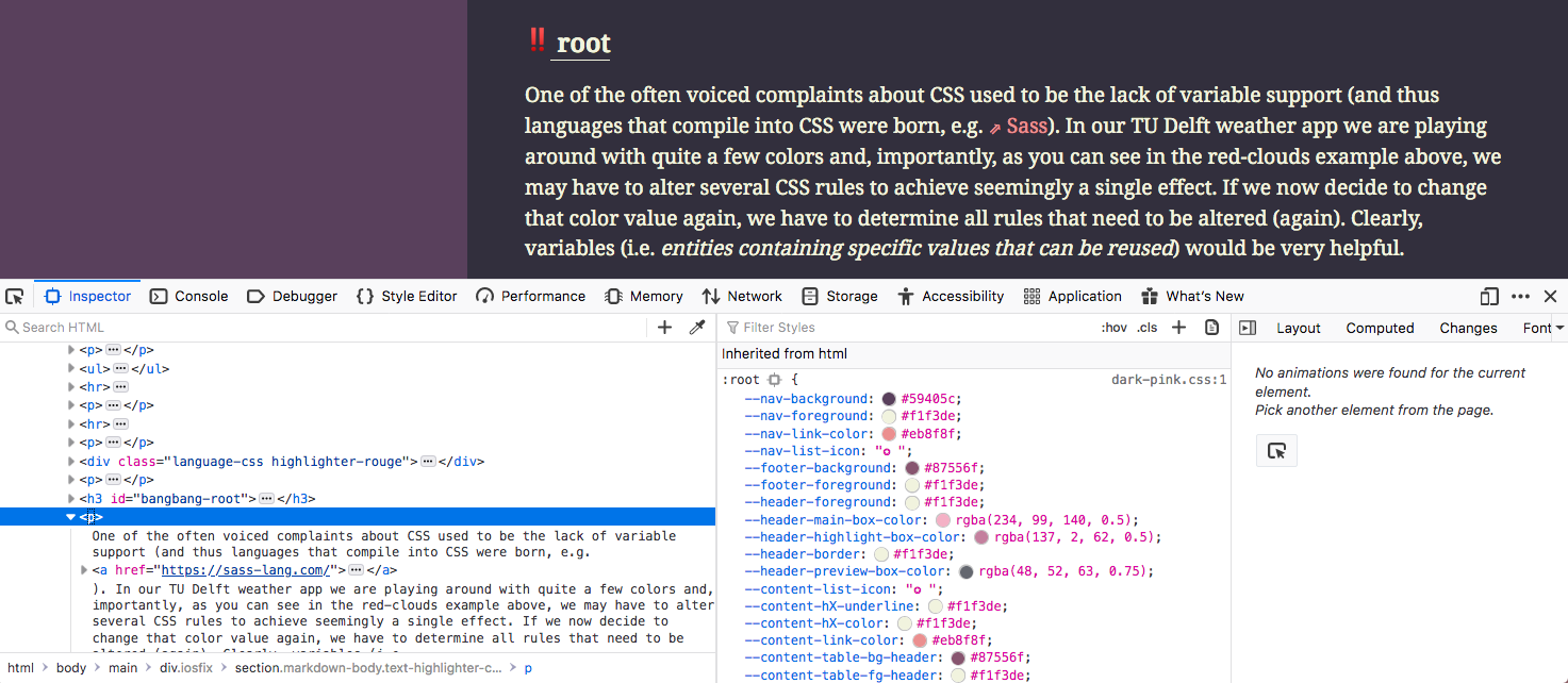 CSS course homepage color theme