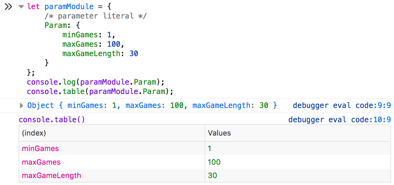 console.table