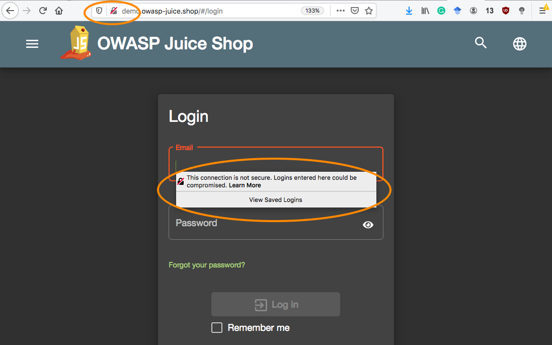 Juice Shop not secure